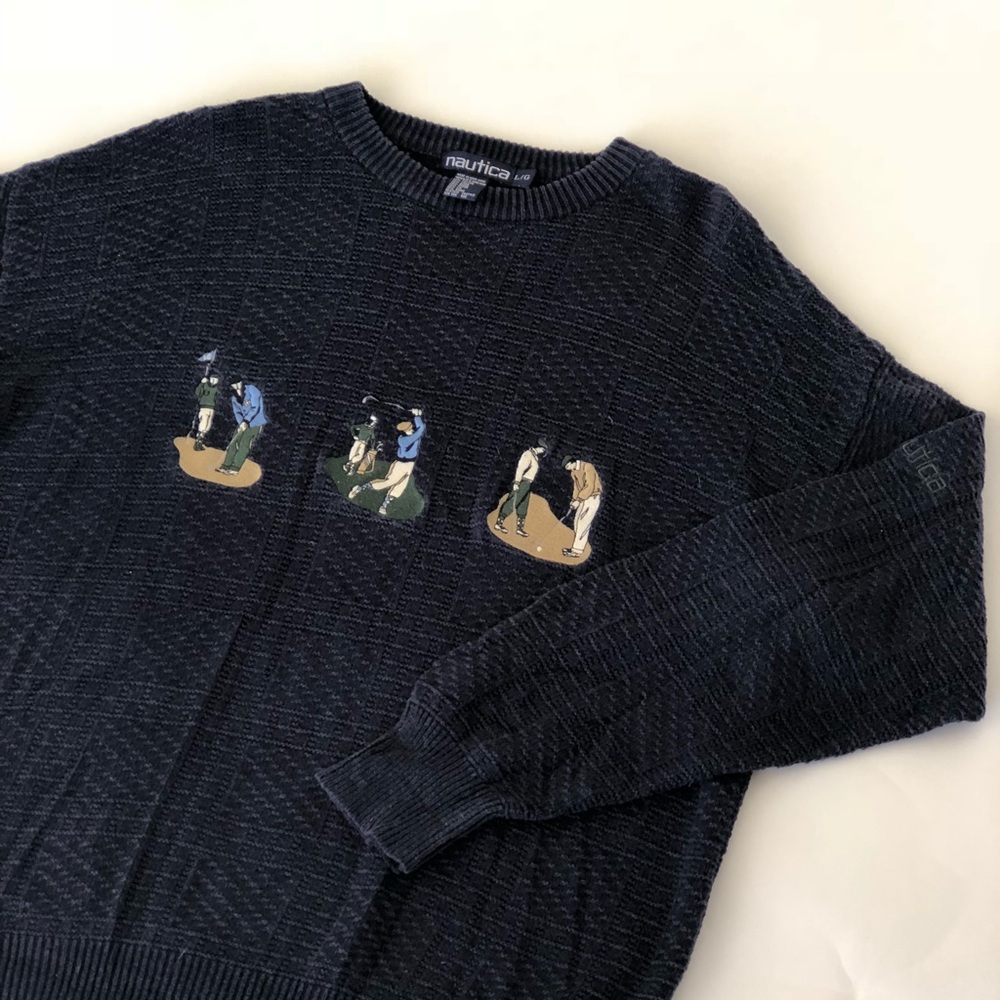Men’s vintage nautica golf knit sweater navy sz L